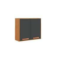 Flat Pack DIY Wooden Kitchen Wall Cabinet with 2 Doors + 2 Shelves in Graphite and Cinnamon Finish - Napoles