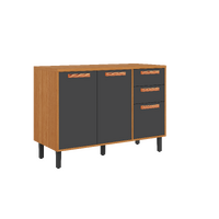 Base Kitchen Wooden Cabinet/Cupboard with 3 Doors + 2 Drawers in Cinnamon Finish - Napoles Graphite Flat Pack DIY