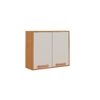 Flat Pack DIY Wooden Kitchen Wall Cabinet with 2 Doors + 2 Shelves in White and Cinnamon Finish - Napoles