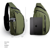 Crossbody Left Shoulder 7.5L - Crossbody Bag Men,Sling Backpack - Fits 12" Tablet - Single Shoulder-Green