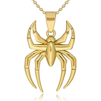 Spider Pendant Necklace Surgical Steel Superhero Spiderman Jewelry for Kids- Gold-A