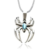 Spider Pendant Necklace Surgical Steel Superhero Spiderman Jewelry for Kids- Silver B