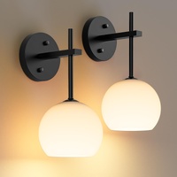 Wall Sconces Set of Two, Wireless Battery Operated Wall Decor with Remote, Sconces Wall Lighting with Glass Shade, Upward and Downward Installation, 1
