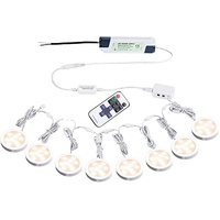 Linkable Under Cabinet LED Lighting 12V Dimmable Puck Lights Hardwired with Wireless RF Remote Control for Kitchen Mood Lighting(8 Lights, Warm White)