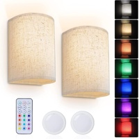 Battery Operated Wall Lights Indoor with Remote, Wireless LED Wall Lights with Fabric Shade, 12 Colors + Day White Changeable Dimmable Wall Lamp for L