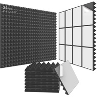 JBER Acoustic Panels  Foam Pyramid 24pcs 30x30x5cm for Soundproof Padding Wall