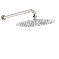 WELS Brushed Nickel Round 12" Rain Shower Head Straight Wall Mount Arm Mixer Set