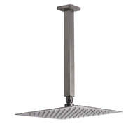 Gun Metal Square 10" Rainfall Shower Head 300mm Ceiling Dropper Arm Bath Set WELS