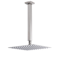 Brushed Nickel Square 10" Rain Shower Head 300mm Brass Ceiling Dropper Arm Set