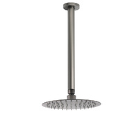 WELS Gun Metal Round 8" SUS Rainfall Shower Head 300mm Ceiling Dropper Arm Set