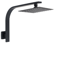 Matt Black 8" Square Thin Rain Shower Head Brass Gooseneck Wall Arm Watermark