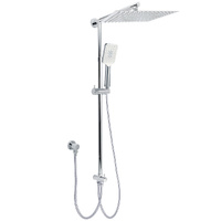 WELS Dual Square Shower Head 12" Rain Rose + 3 Modes Handheld Diverter Rail Arm Set