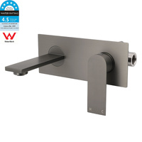 WELS 4.5L/m Gun Metal Square Wall Mount Basin Mixer Laundry Faucet Tap Spout Set