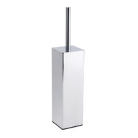 Bathroom Polished Chrome Square Standing Toilet Brush Stainless Steel Holder Cup Kit