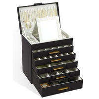 CARLA HOME  6-Layer Large Jewelry Organizer Box for Women with Mirror, Drawers, Hooks & Dividers for Rings, Necklaces, Bracelets, Ideal Gift for Women