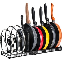 CARLA HOME Expandable Pot and Pan Organizer Rack for Cabinet with 10 Adjustable Dividers, Lid & Cookware Holder for Kitchen Pantry or Countertop Stora