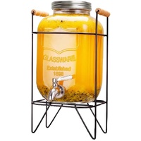 CARLA HOME 5L Glass Drink Dispenser with Metal Stand, Wide Mouth Beverage Jar & Stainless Steel Tap for Lemonade, Iced Tea, Water & Fruit-Infused Drin