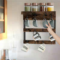 Wooden Wall Mounted Coffee Mug Rack 12 Hooks Cup Holder
