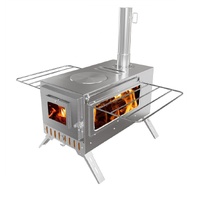 Stainless Steel Wood Burning Stove 1 Burner Camping BBQ with Chimney