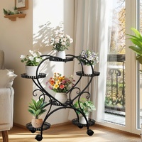 Rolling Metal Plant Stand Indoor Outdoor Garden Display Shelf