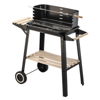 Charcoal Grill BBQ with Manual Rotisserie Stick on Trolley Stand