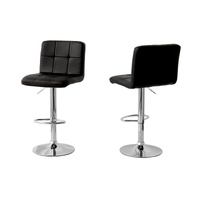 2 Tall Back Padded Leather Barstools (Black), 90-110cm