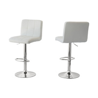 2 Tall Back Paddled Leather Barstools (White), 90-110cm