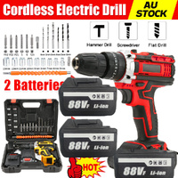 Cordless Drill w/2 Battery Heavy Duty Impact Driver Kit Brushless Hammer Set