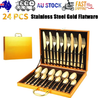 24pc Elegant Stainless Steel Gold Flatware Set Classic Knife Fork Spoon Gift Set