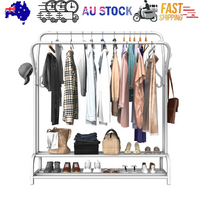 White Heavy Duty Metal Double Clothes Rail Rack Garment Hanging Shoe Storage Shelf AU