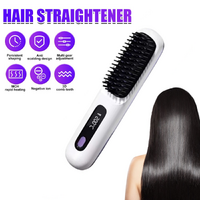 White Hair Straightener Brush Travel Mini Rechargeable Hair Styler Fast Heating