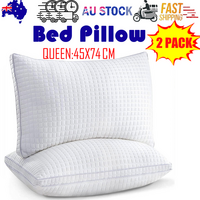 2xQueen Quality Pillows Cotton Hotel Adjustable Home Pillows Down Alternative Pillows