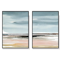 Wall Art 60cmx90cm Pink Beach Landscape 2 Sets Black Frame Canvas