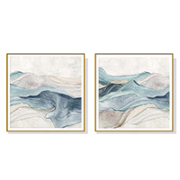 Wall Art 100cmx100cm Blue Mountain 2 Sets Gold Frame Canvas