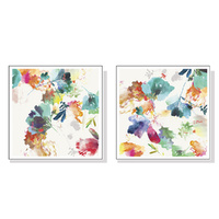 Wall Art 50cmx50cm Glitchy Floral 2 Sets White Frame Canvas