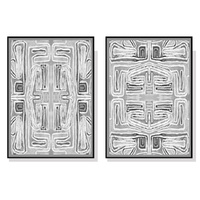 Wall Art 90cmx135cm Black White Pattern 2 Sets Black Frame Canvas