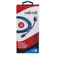 Walkntalk Charge & Sync 3M Cable - Micro USB - Blue