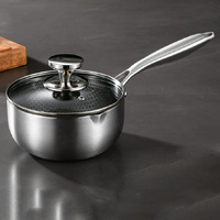 24cm 316L Stainless Steel Saucepan Compound Steel Honeycomb Nonstick Sauce Pan with Glass Lid 3.2L Pot Stay-Cool Handle Multipurpose Milk Saucepan, In