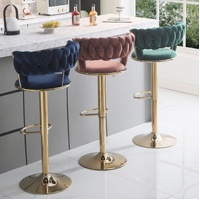 SERENITà Red Bean Brown Velvet Seat Kitchen Breakfast Bar Stools Counter Height Barstools with Back Cushioned Chairs for Home Bar x2