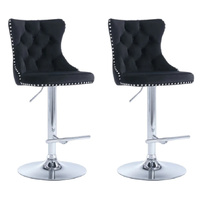 SERENITà Black Velvet Bar Stools Adjustable Swivel Counter Height Chairs with Tufted Back and Nailhead Trim for Kitchen Island Pub Restaurant (2Pcs, C