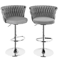 SERENITà Modern Silver Swivel Upholstered Velvet Adjustable Height Counter Stool with Metal Frame Grey (Set of 2)