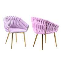 SERENITà Pink Modern Velvet Dining Chairs, Upholstered Living Room Chair with Woven Back and Golden Metal Legs, Mid-Century Accent Set of 2