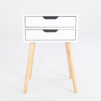Bedside Table 2 Drawer Wood Leg Storage Cabinet Nightstand SUZY WHITE