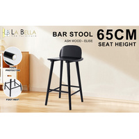 Wooden Bar Stool Dining Chair Ash Wood ELISE 65cm BLACK
