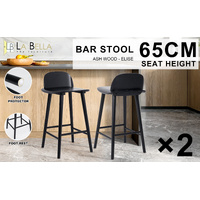 2X Wooden Bar Stool Dining Chair Ash Wood ELISE 65cm BLACK
