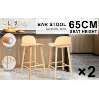 2X Wooden Bar Stool Dining Chair Ash Wood ELISE 65cm