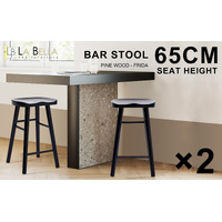 2X Wooden Bar Stool Dining Chair Pine Wood FRIDA 65cm BLACK