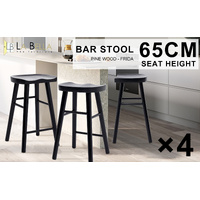 4X Wooden Bar Stool Dining Chair Pine Wood FRIDA 65cm BLACK