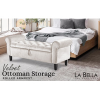 Storage Ottoman Stool Arm Bench Seat 132cm Velvet BEIGE
