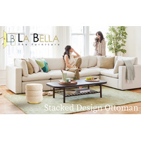 Round Stacked Ottoman Stool Teddy Fleece Fabric Foot Rest 38cm BEIGE